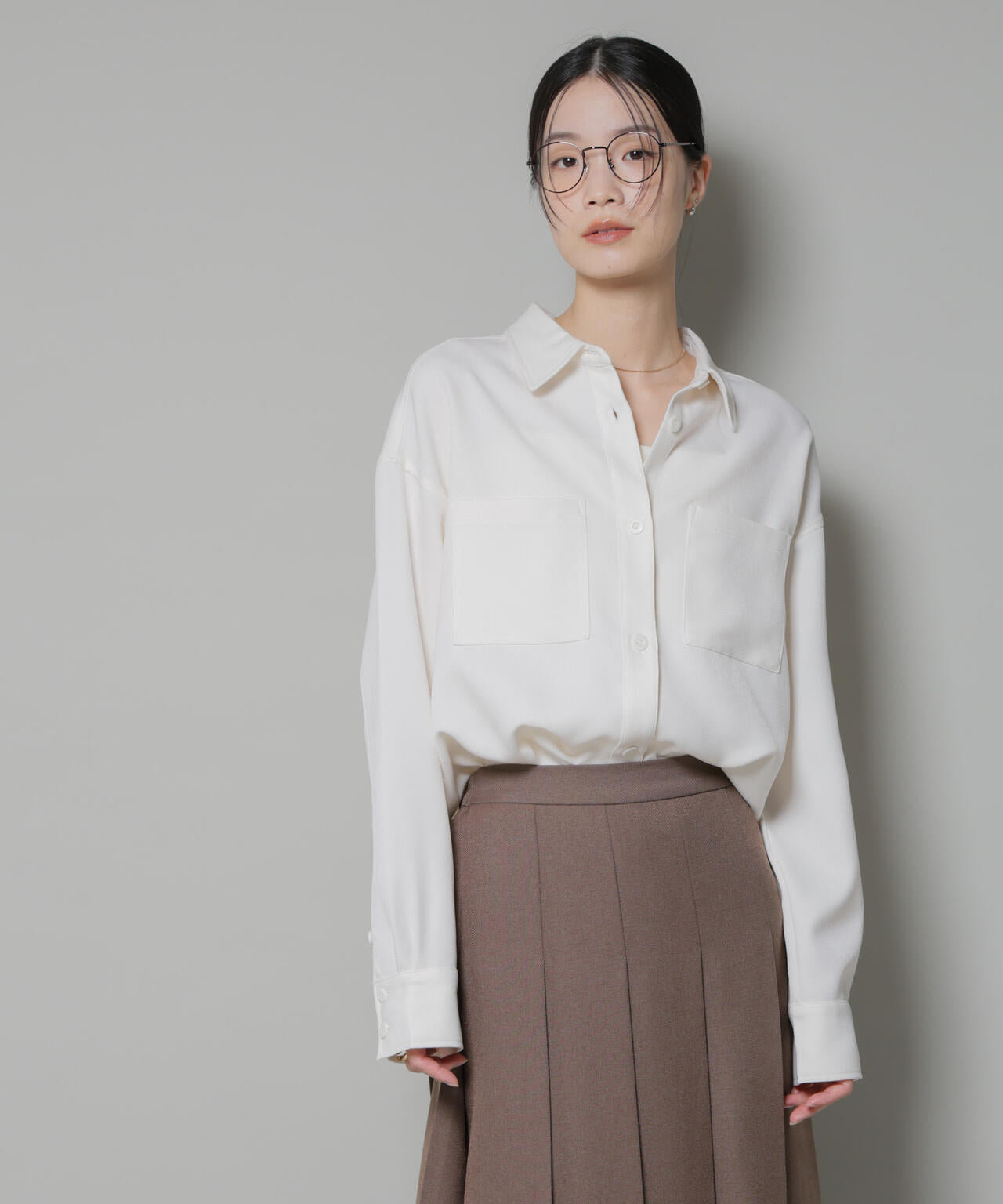 ウールライクポリエステルワイドシルエットシャツ(セットアップ可) 6735220313