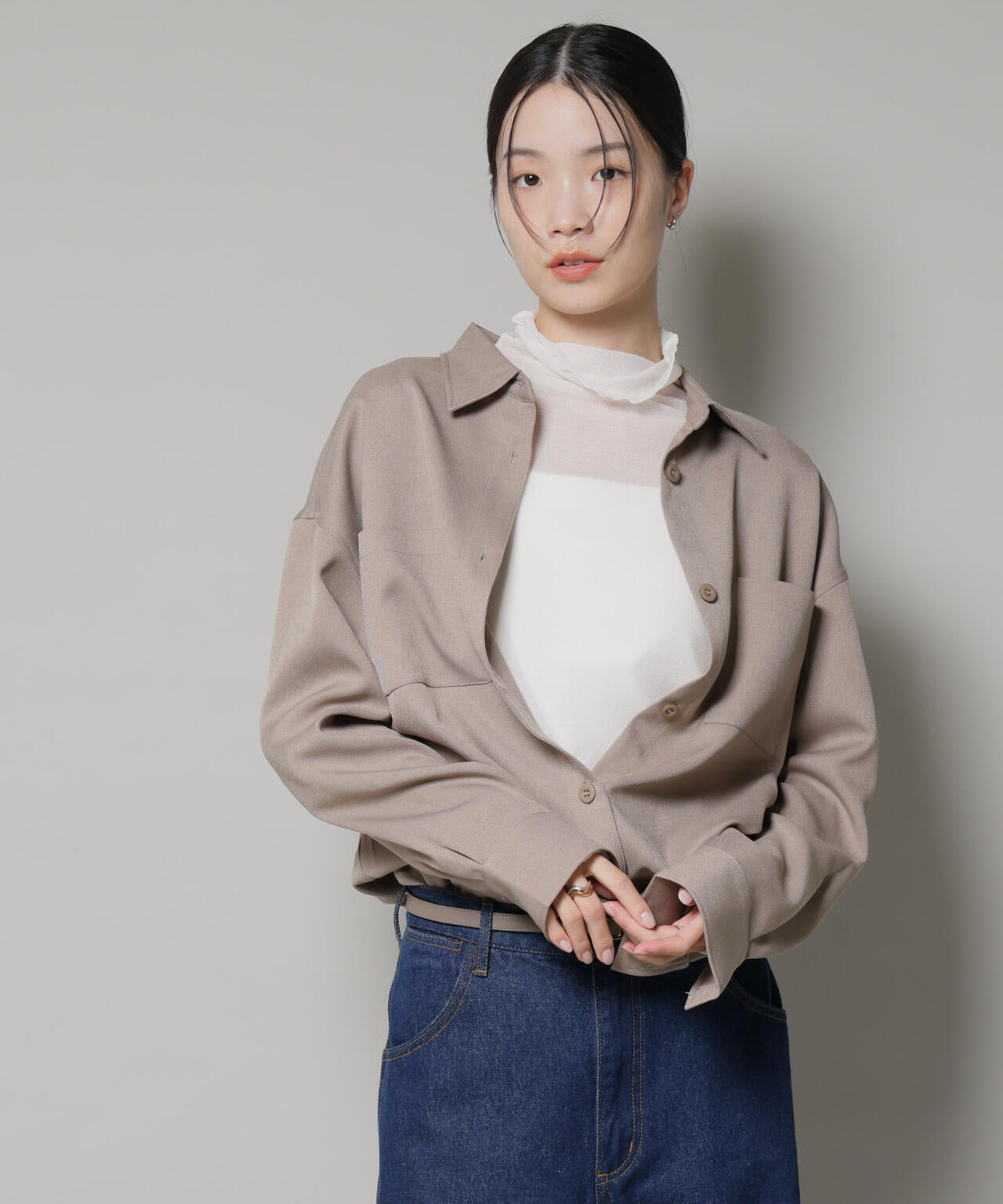 ウールライクポリエステルワイドシルエットシャツ(セットアップ可) 6735220313