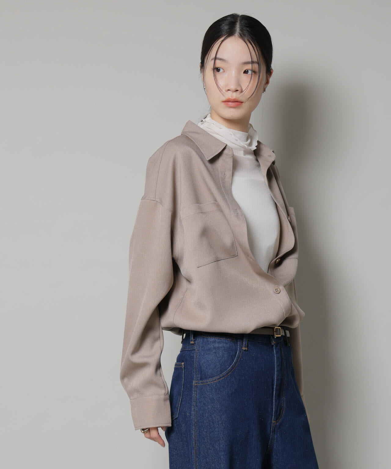 ウールライクポリエステルワイドシルエットシャツ(セットアップ可) 6735220313