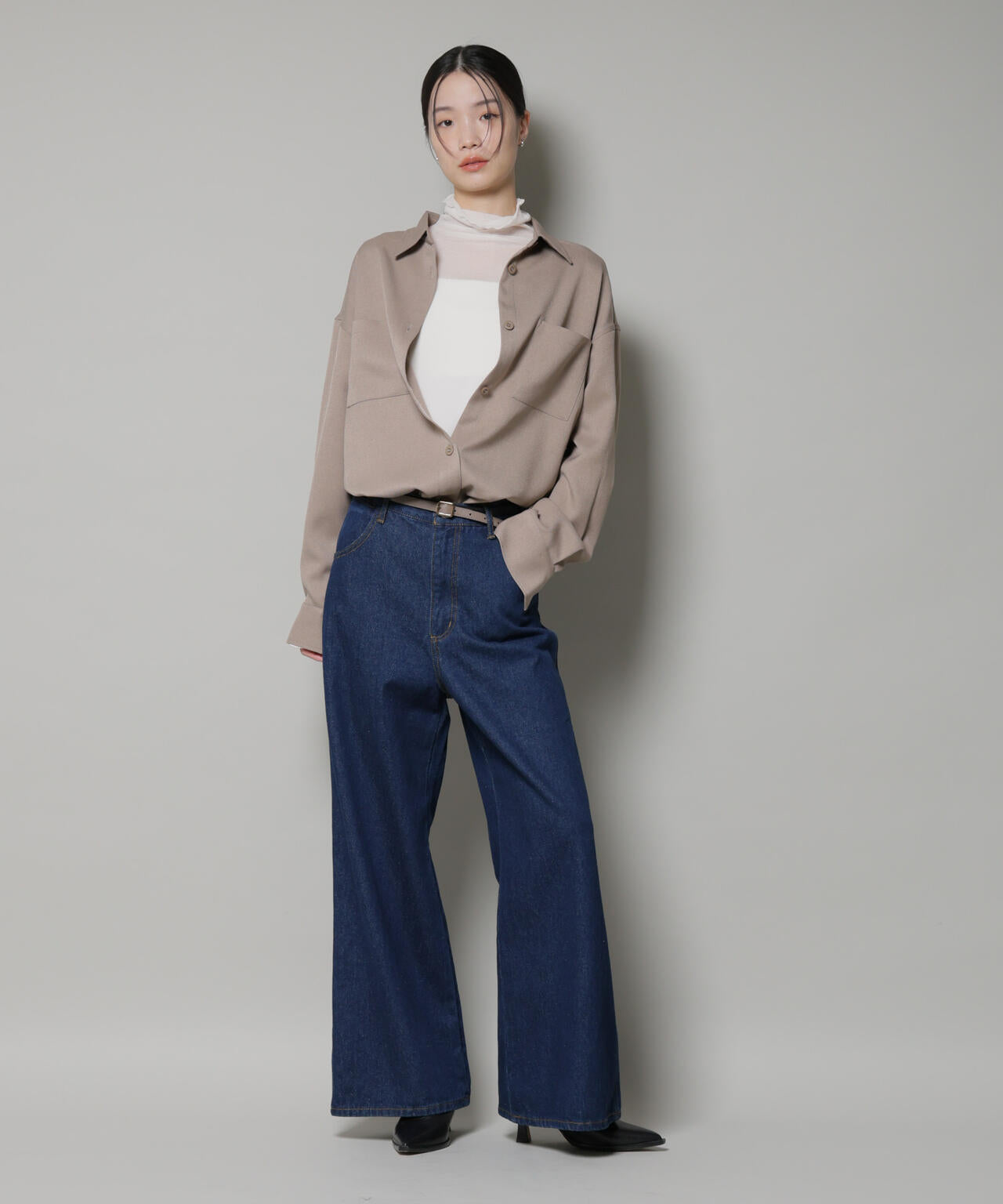 ウールライクポリエステルワイドシルエットシャツ(セットアップ可) 6735220313