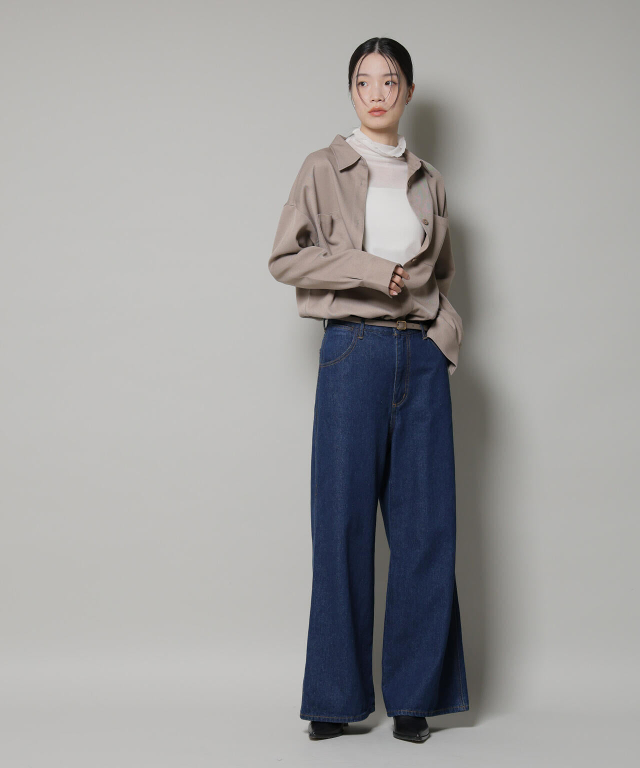 ウールライクポリエステルワイドシルエットシャツ(セットアップ可) 6735220313