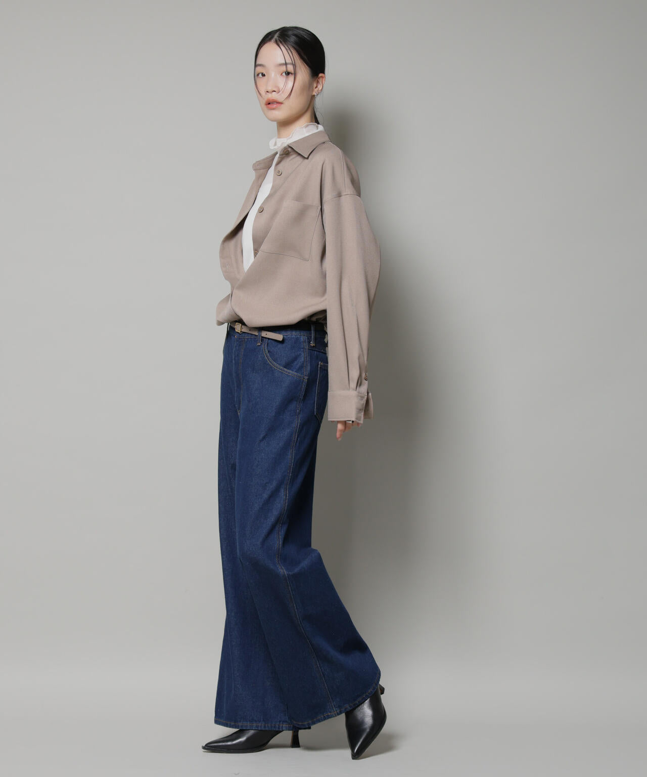 ウールライクポリエステルワイドシルエットシャツ(セットアップ可) 6735220313
