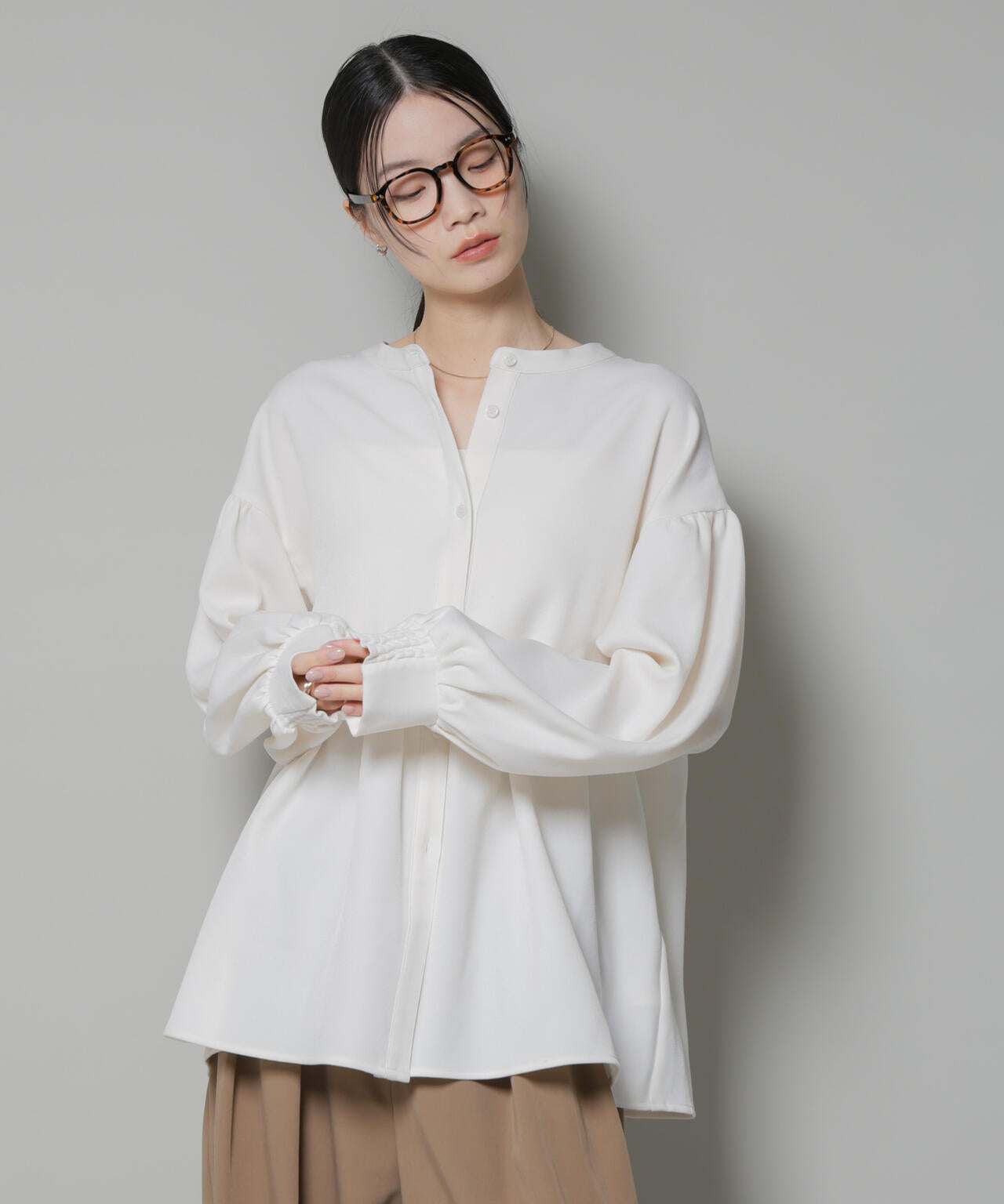 ウールライクポリエステル前後2way切り替えペプラムブラウス(セットアップ可) 6735220314