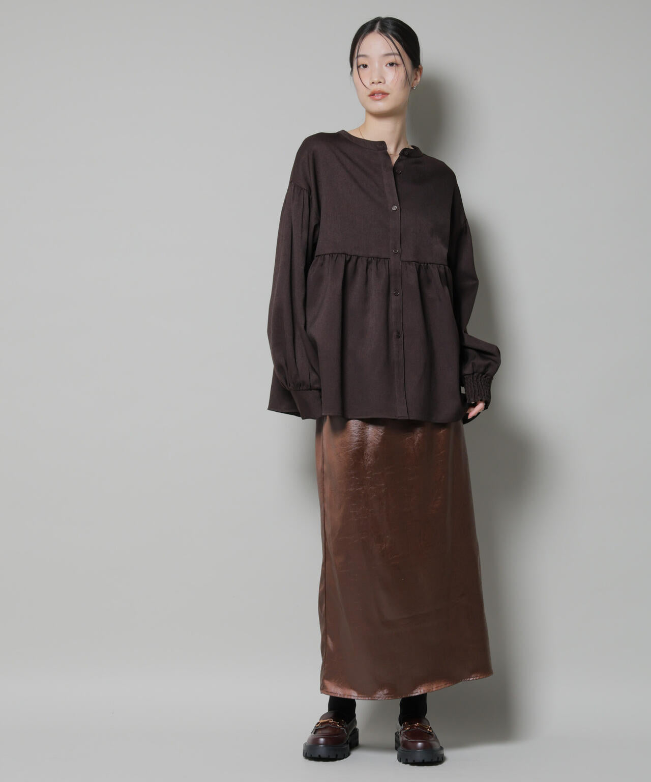 ウールライクポリエステル前後2way切り替えペプラムブラウス(セットアップ可) 6735220314