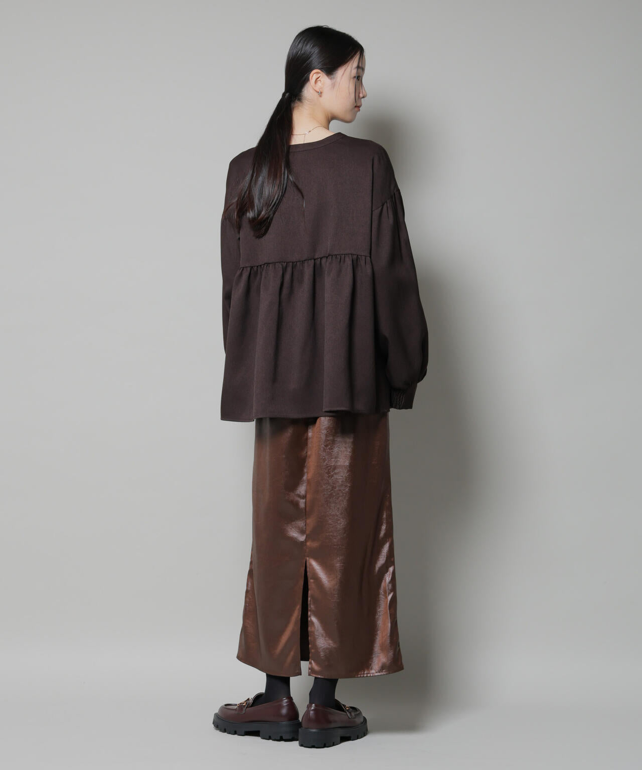 ウールライクポリエステル前後2way切り替えペプラムブラウス(セットアップ可) 6735220314