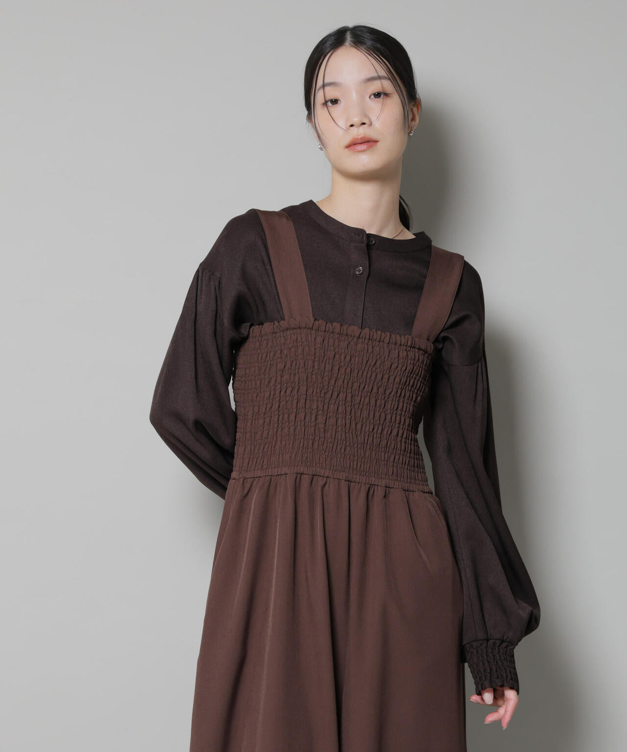 ウールライクポリエステル前後2way切り替えペプラムブラウス(セットアップ可) 6735220314