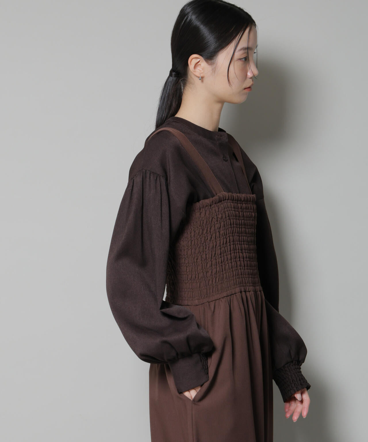 ウールライクポリエステル前後2way切り替えペプラムブラウス(セットアップ可) 6735220314