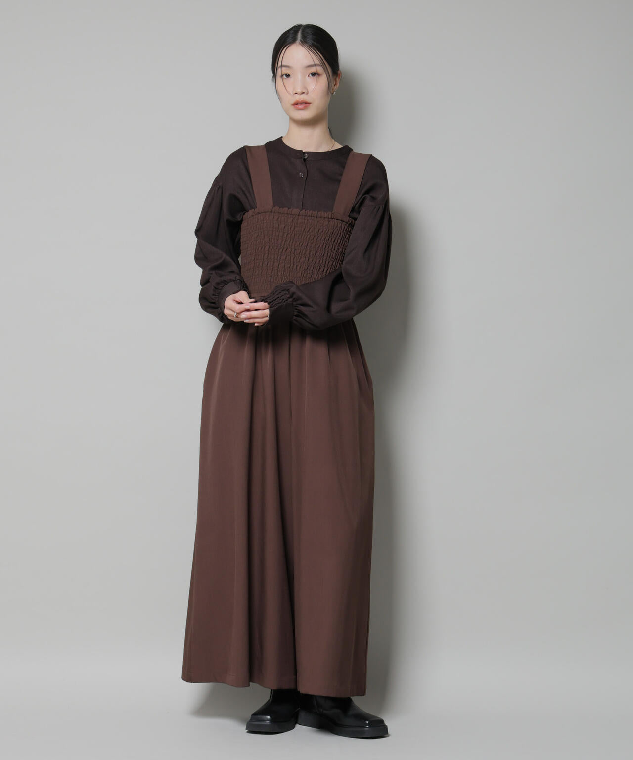 ウールライクポリエステル前後2way切り替えペプラムブラウス(セットアップ可) 6735220314