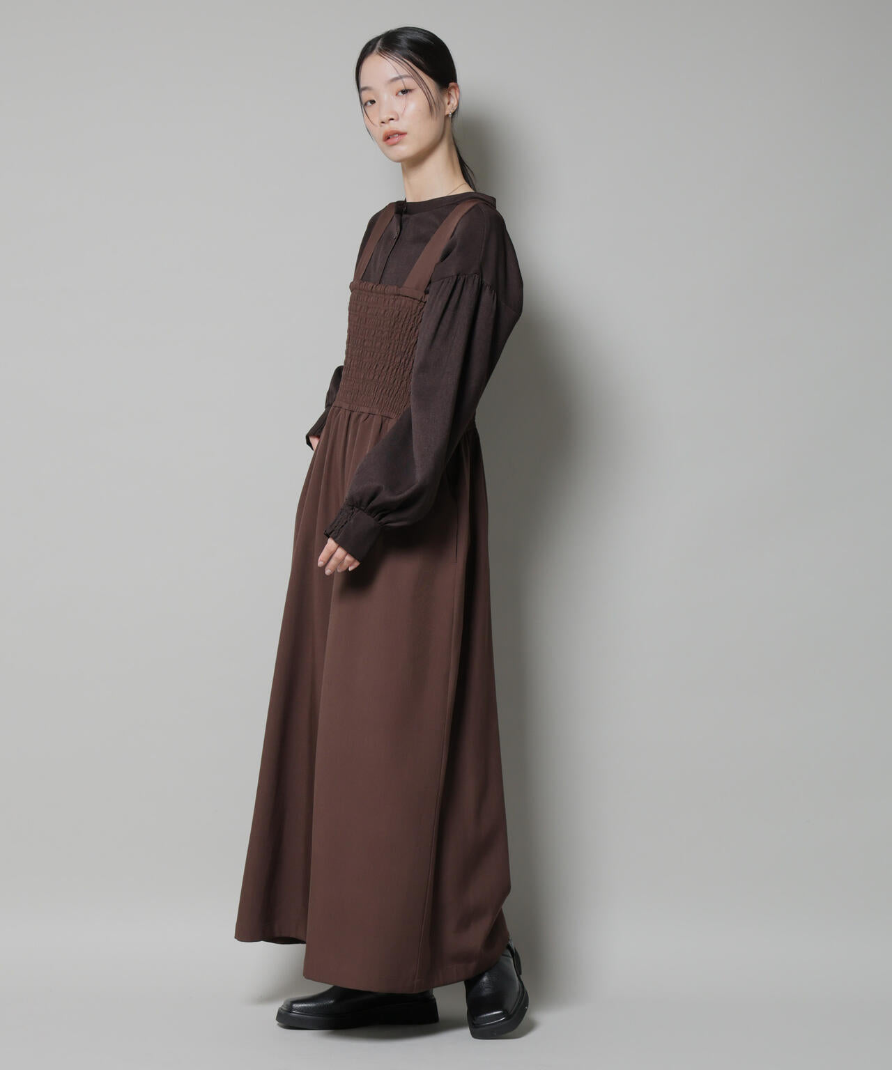 ウールライクポリエステル前後2way切り替えペプラムブラウス(セットアップ可) 6735220314