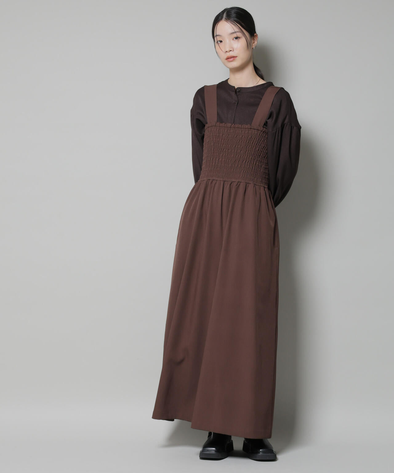 ウールライクポリエステル前後2way切り替えペプラムブラウス(セットアップ可) 6735220314