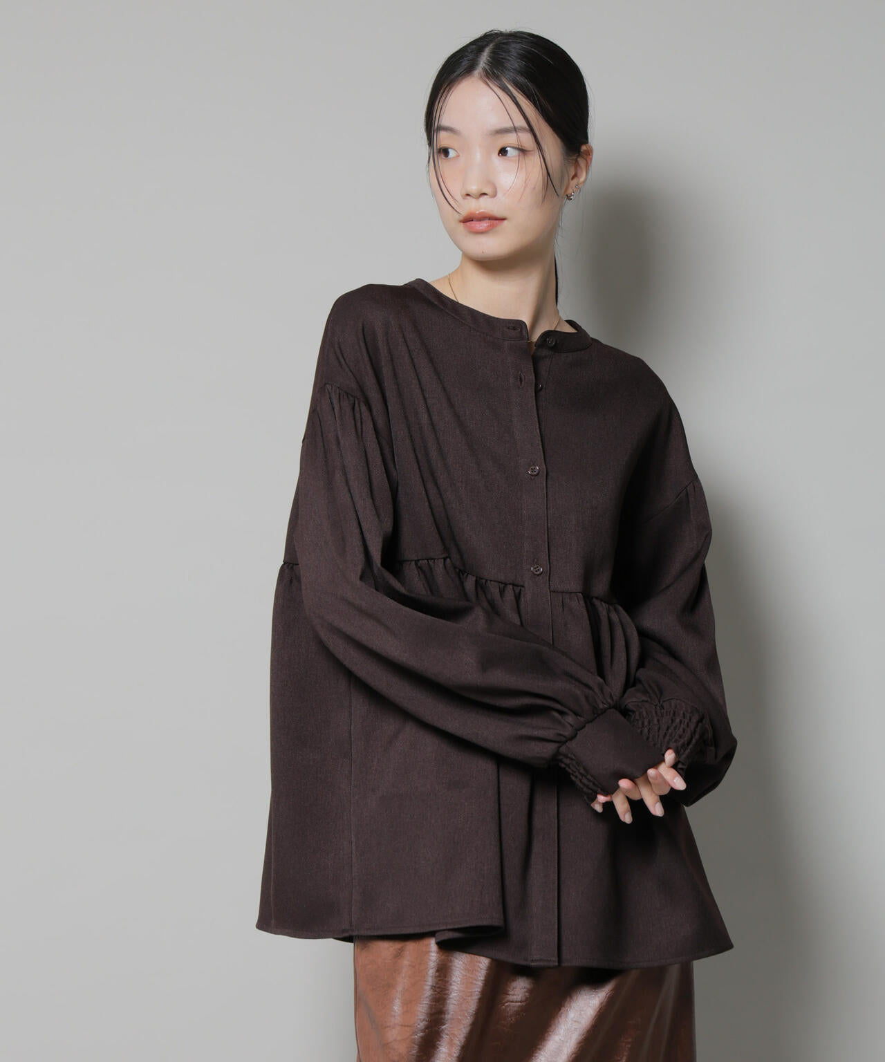 ウールライクポリエステル前後2way切り替えペプラムブラウス(セットアップ可) 6735220314