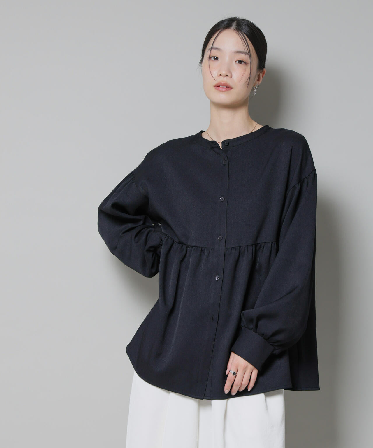 ウールライクポリエステル前後2way切り替えペプラムブラウス(セットアップ可) 6735220314