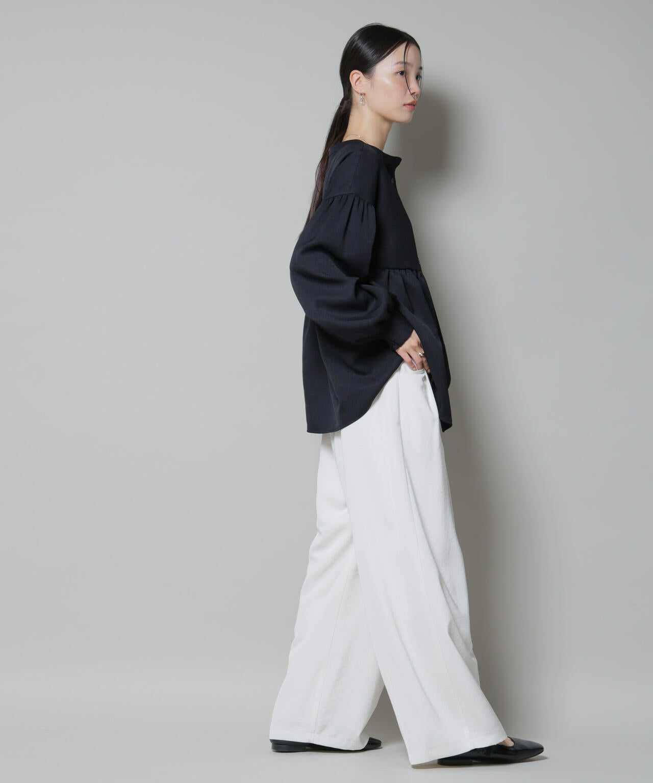 ウールライクポリエステル前後2way切り替えペプラムブラウス(セットアップ可) 6735220314