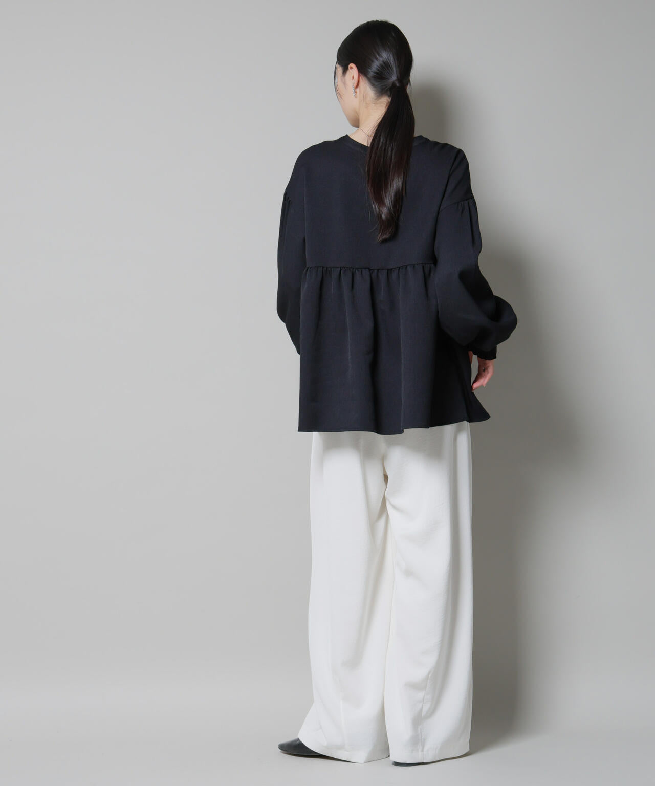 ウールライクポリエステル前後2way切り替えペプラムブラウス(セットアップ可) 6735220314