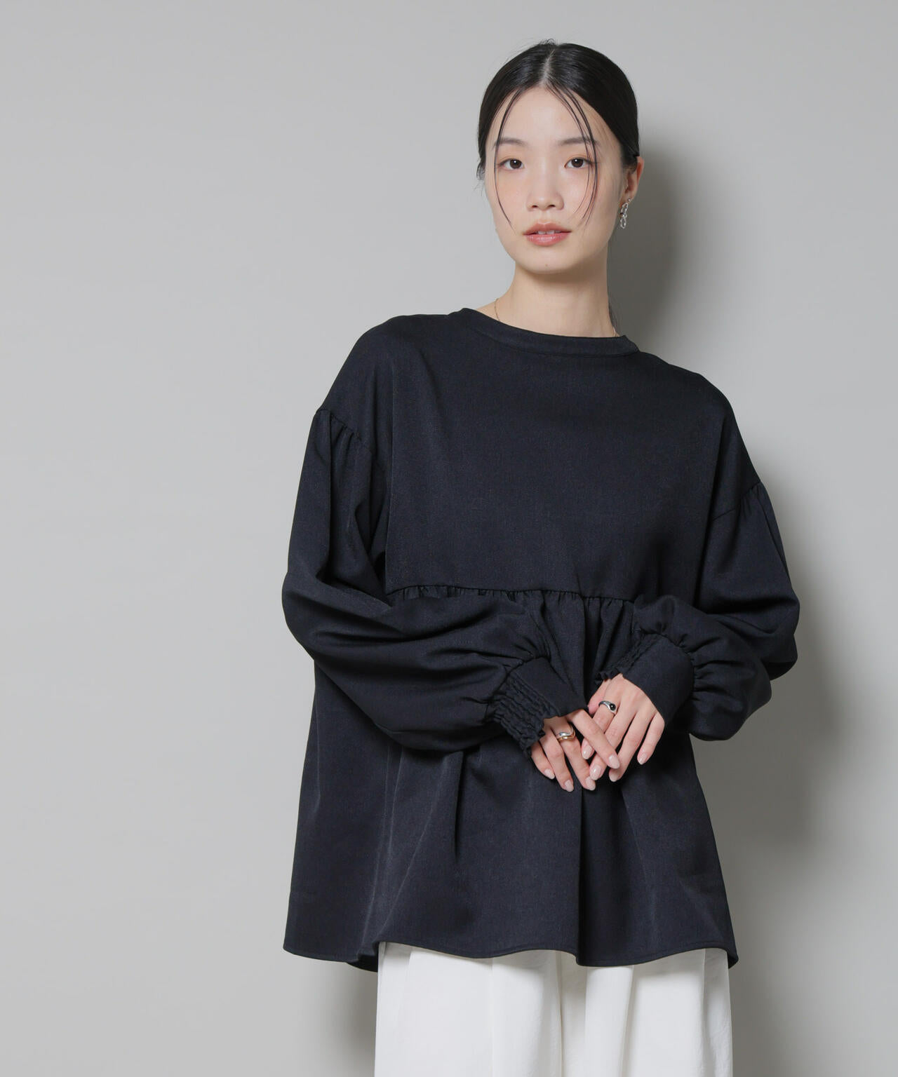 ウールライクポリエステル前後2way切り替えペプラムブラウス(セットアップ可) 6735220314