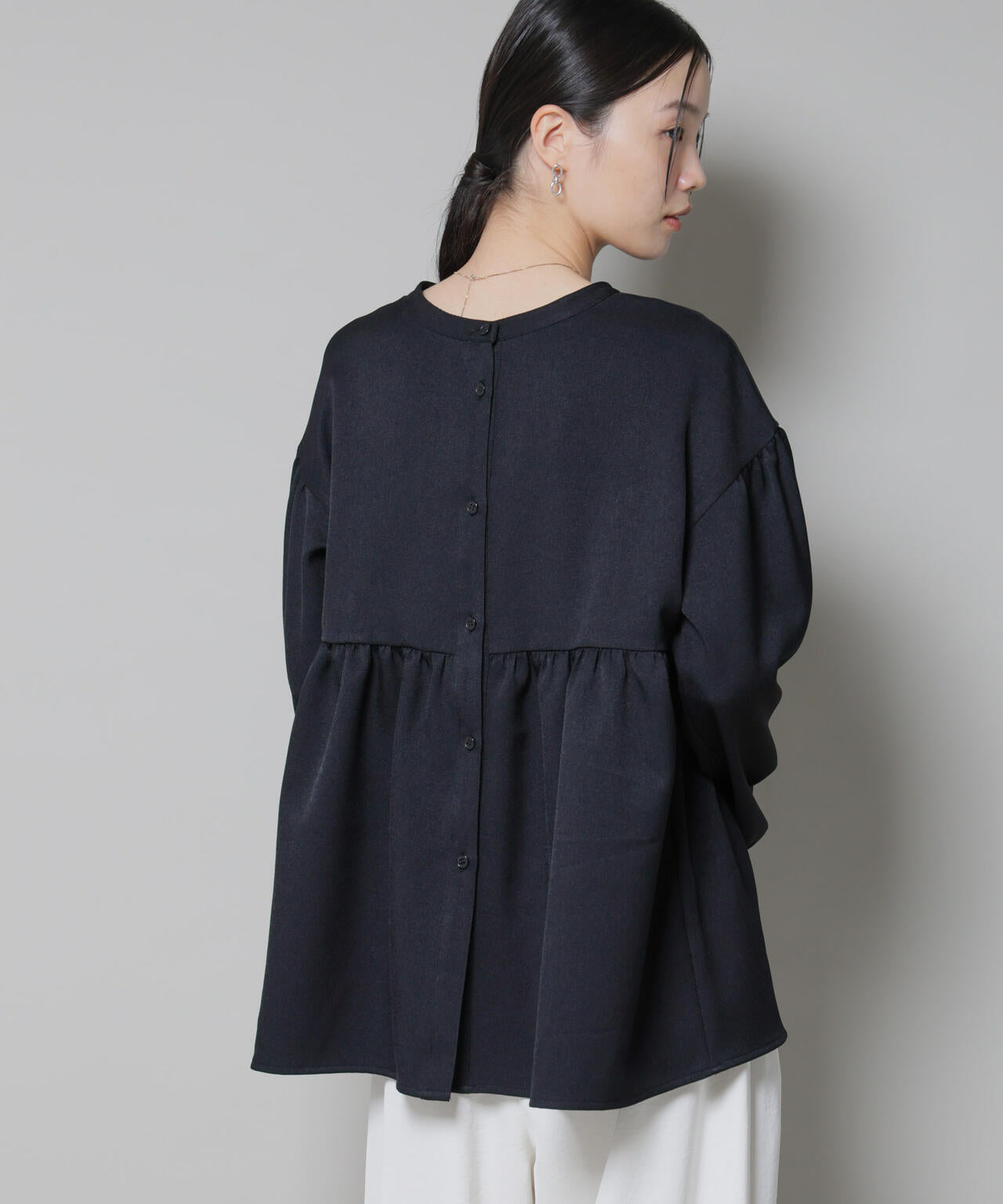 ウールライクポリエステル前後2way切り替えペプラムブラウス(セットアップ可) 6735220314