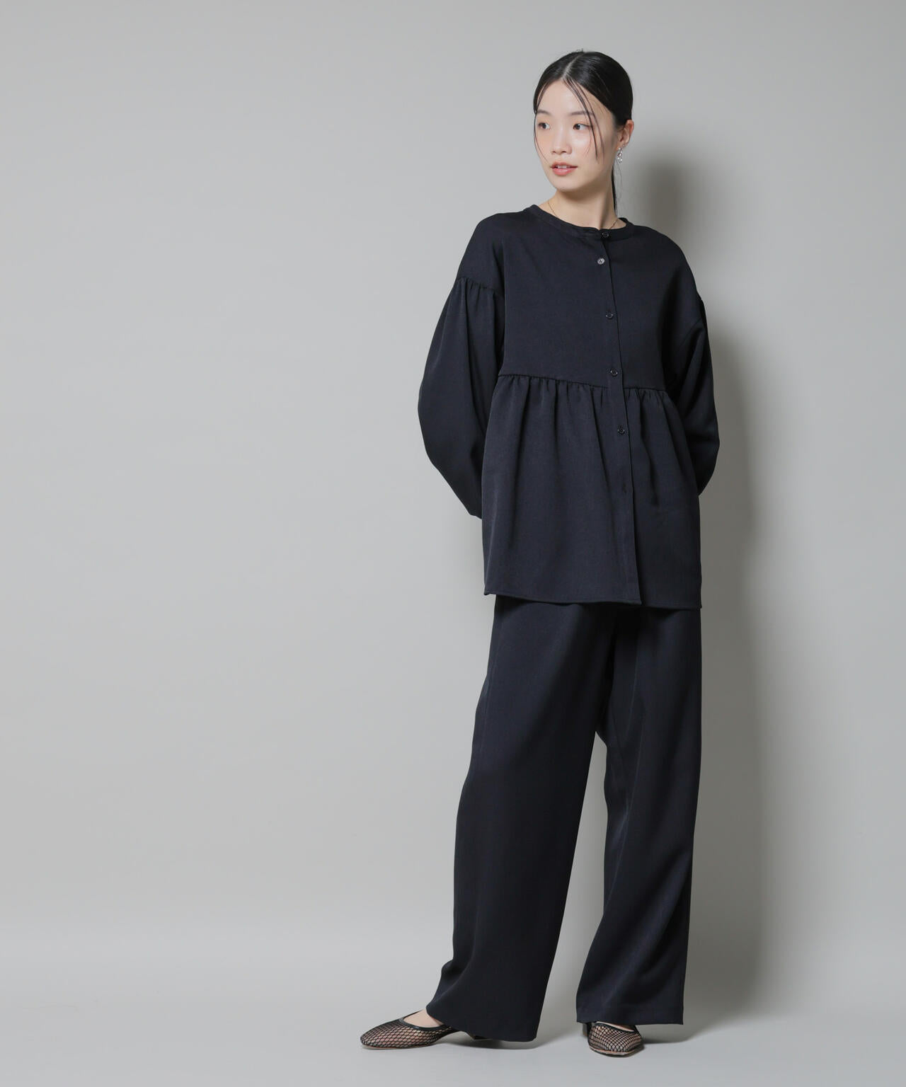 ウールライクポリエステル前後2way切り替えペプラムブラウス(セットアップ可) 6735220314