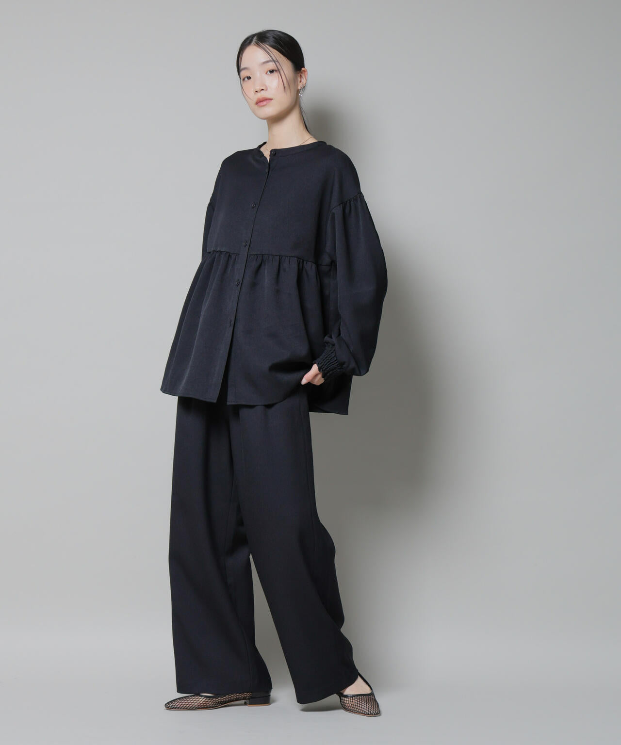 ウールライクポリエステル前後2way切り替えペプラムブラウス(セットアップ可) 6735220314