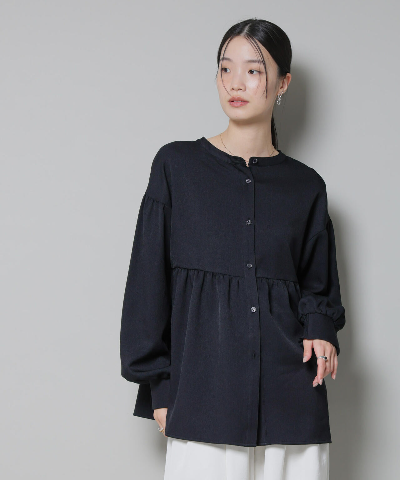 ウールライクポリエステル前後2way切り替えペプラムブラウス(セットアップ可) 6735220314