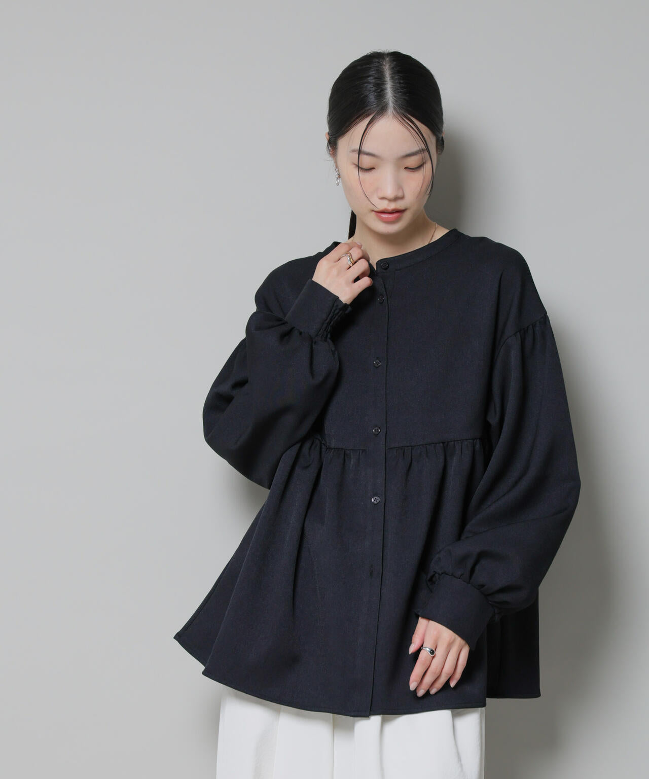 ウールライクポリエステル前後2way切り替えペプラムブラウス(セットアップ可) 6735220314