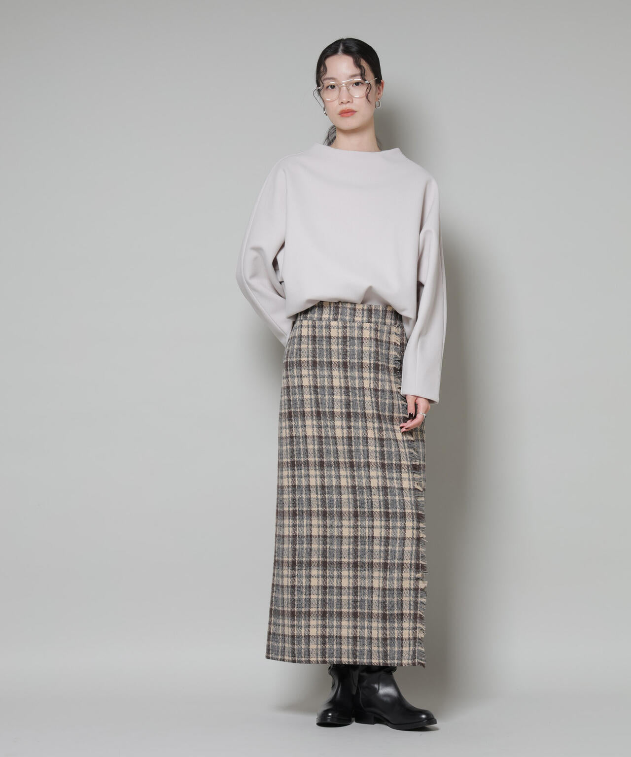 ソフトメルトンジャージータックスリーブモックネックトップス(セットアップ可) 6735220315