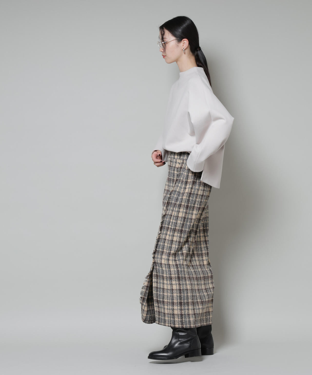 ソフトメルトンジャージータックスリーブモックネックトップス(セットアップ可) 6735220315