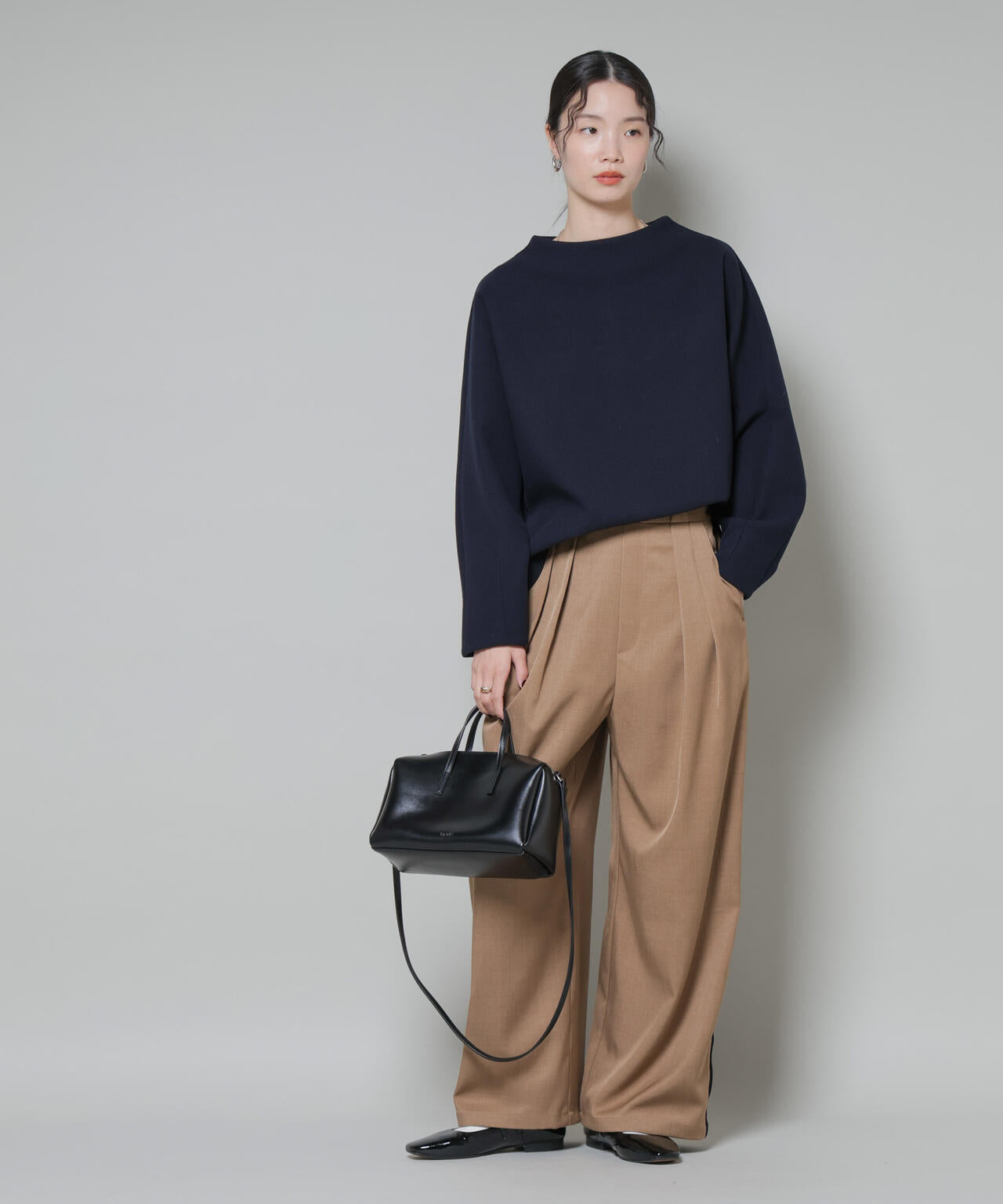 ソフトメルトンジャージータックスリーブモックネックトップス(セットアップ可) 6735220315