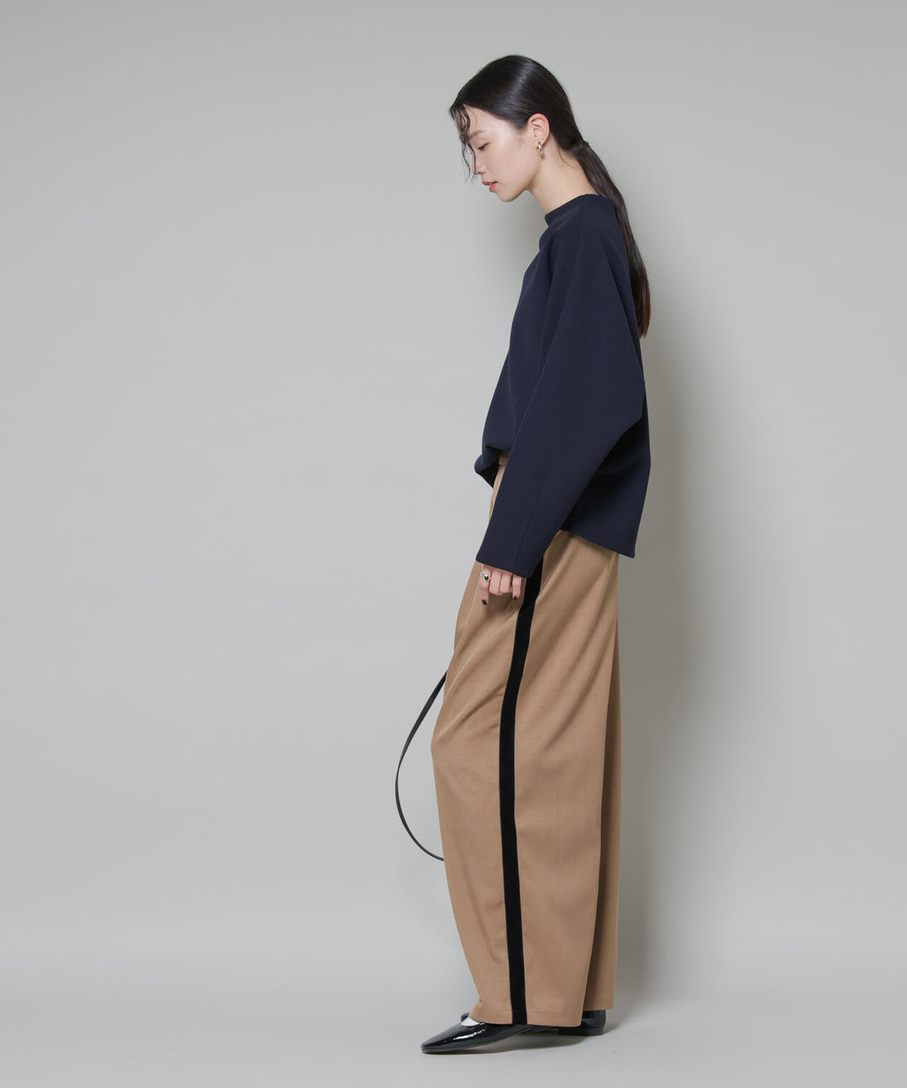 ソフトメルトンジャージータックスリーブモックネックトップス(セットアップ可) 6735220315