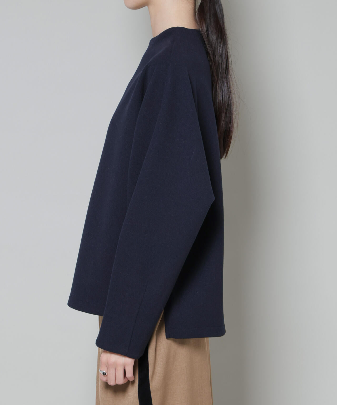 ソフトメルトンジャージータックスリーブモックネックトップス(セットアップ可) 6735220315