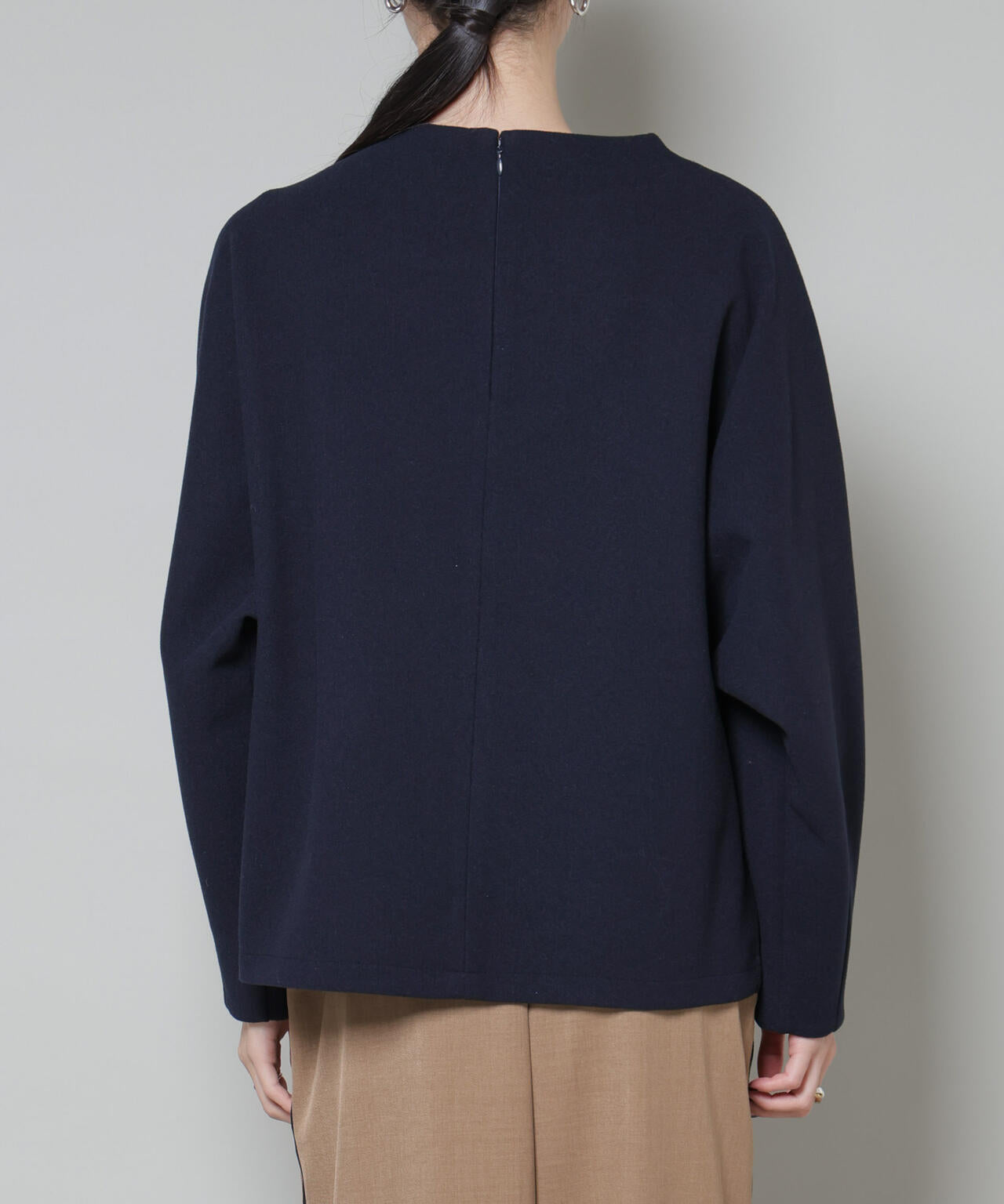 ソフトメルトンジャージータックスリーブモックネックトップス(セットアップ可) 6735220315