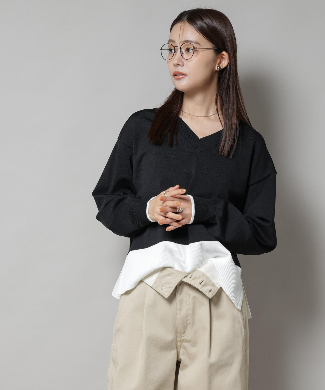 洗濯機洗可前後2way配色ニット 6735222301