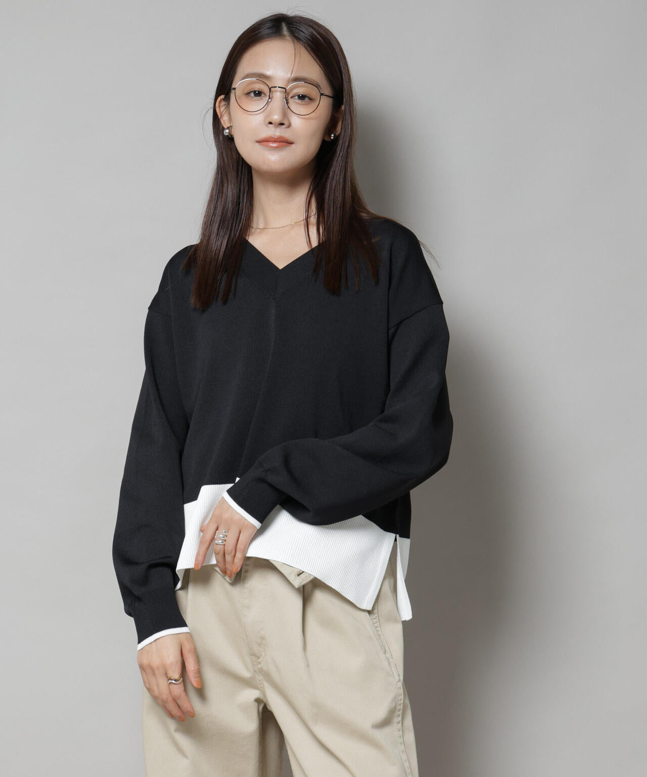 洗濯機洗可前後2way配色ニット 6735222301