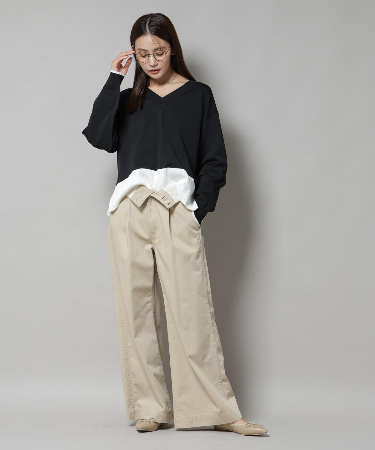 洗濯機洗可前後2way配色ニット 6735222301