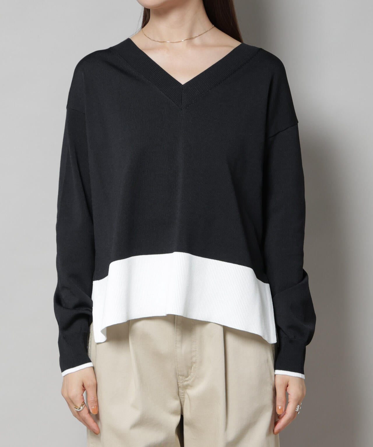 洗濯機洗可前後2way配色ニット 6735222301