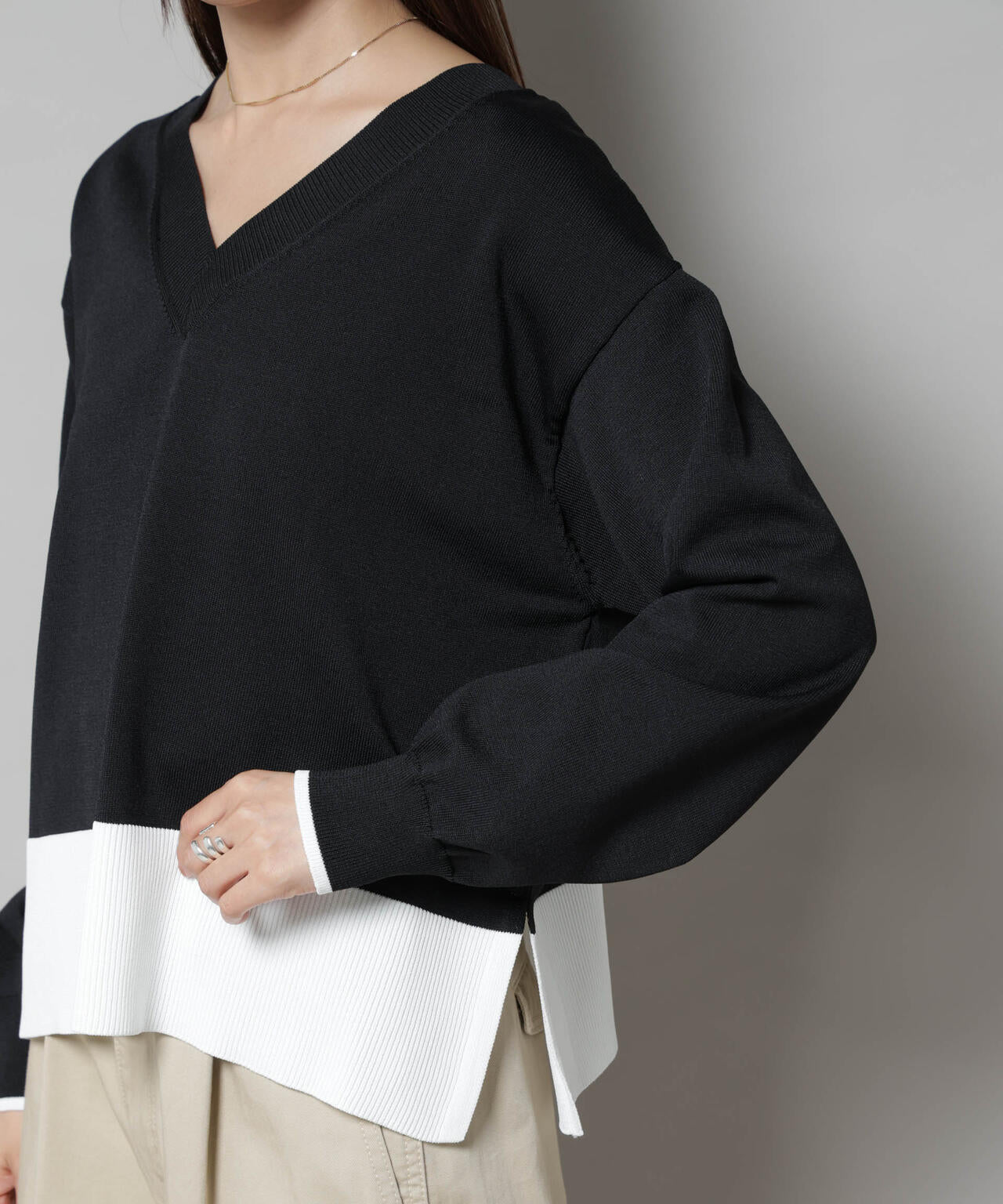 洗濯機洗可前後2way配色ニット 6735222301