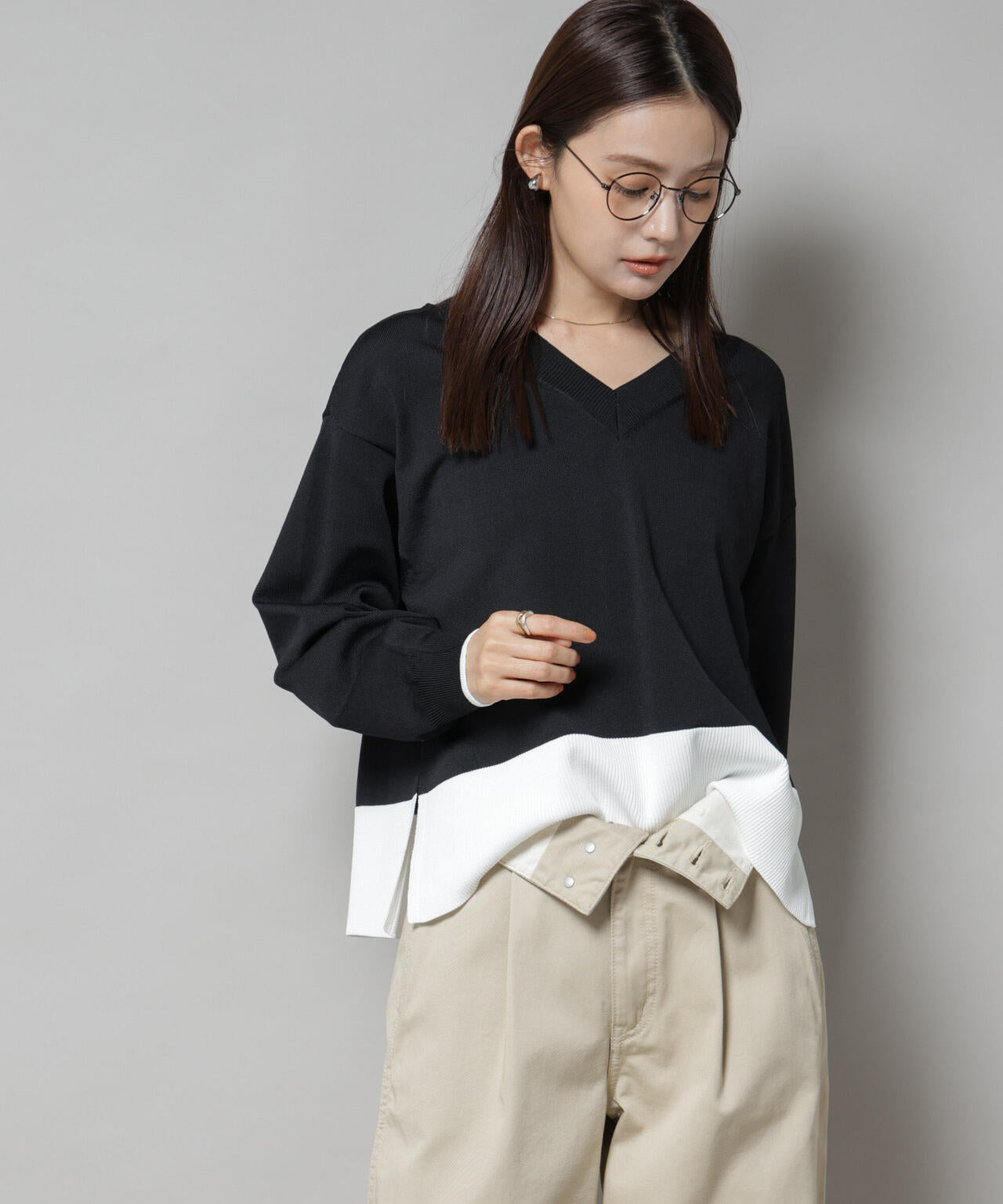 洗濯機洗可前後2way配色ニット 6735222301