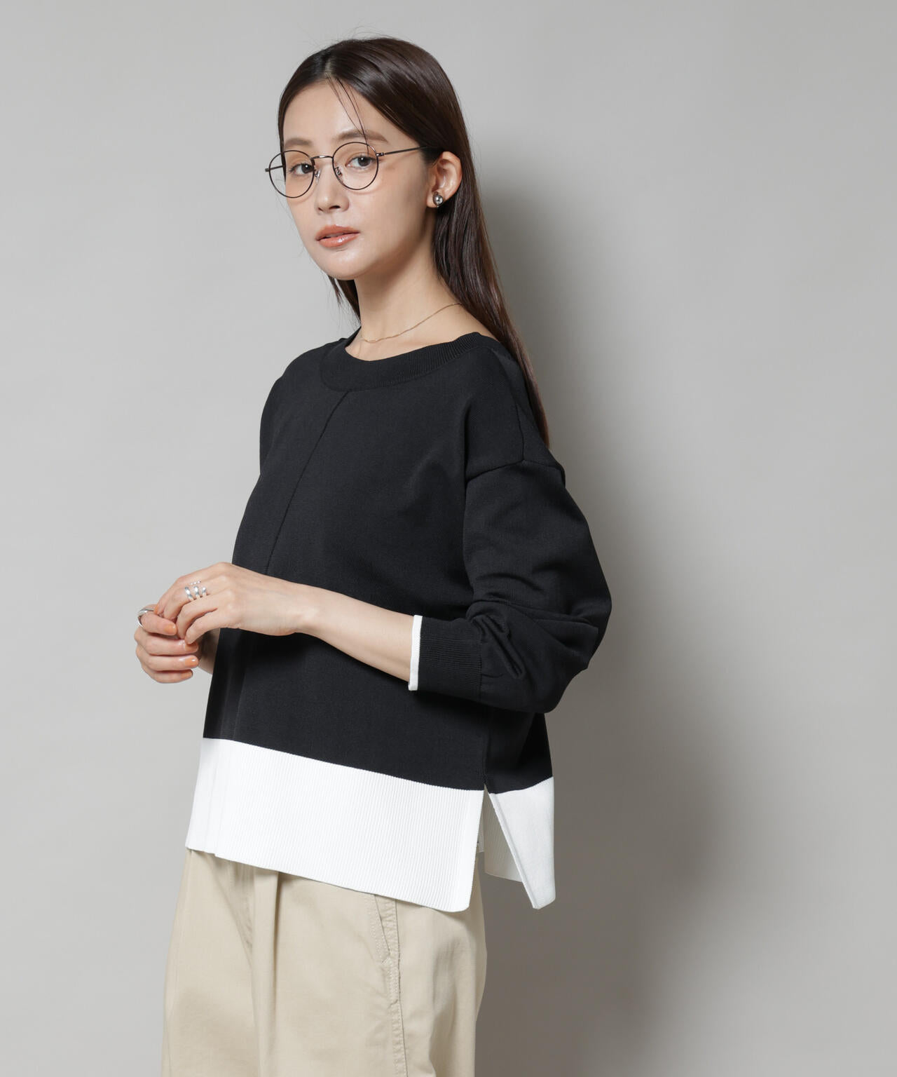 洗濯機洗可前後2way配色ニット 6735222301