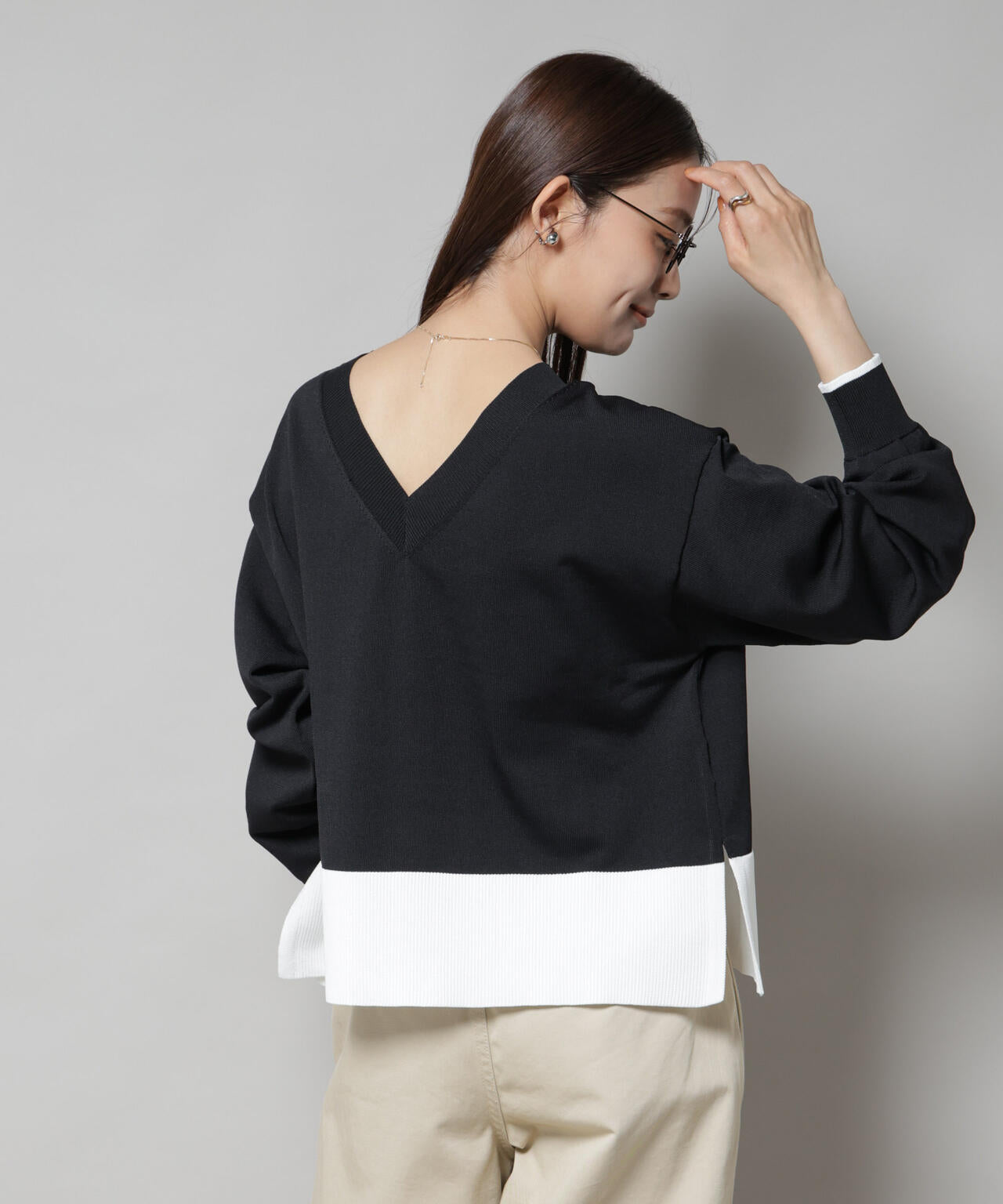 洗濯機洗可前後2way配色ニット 6735222301