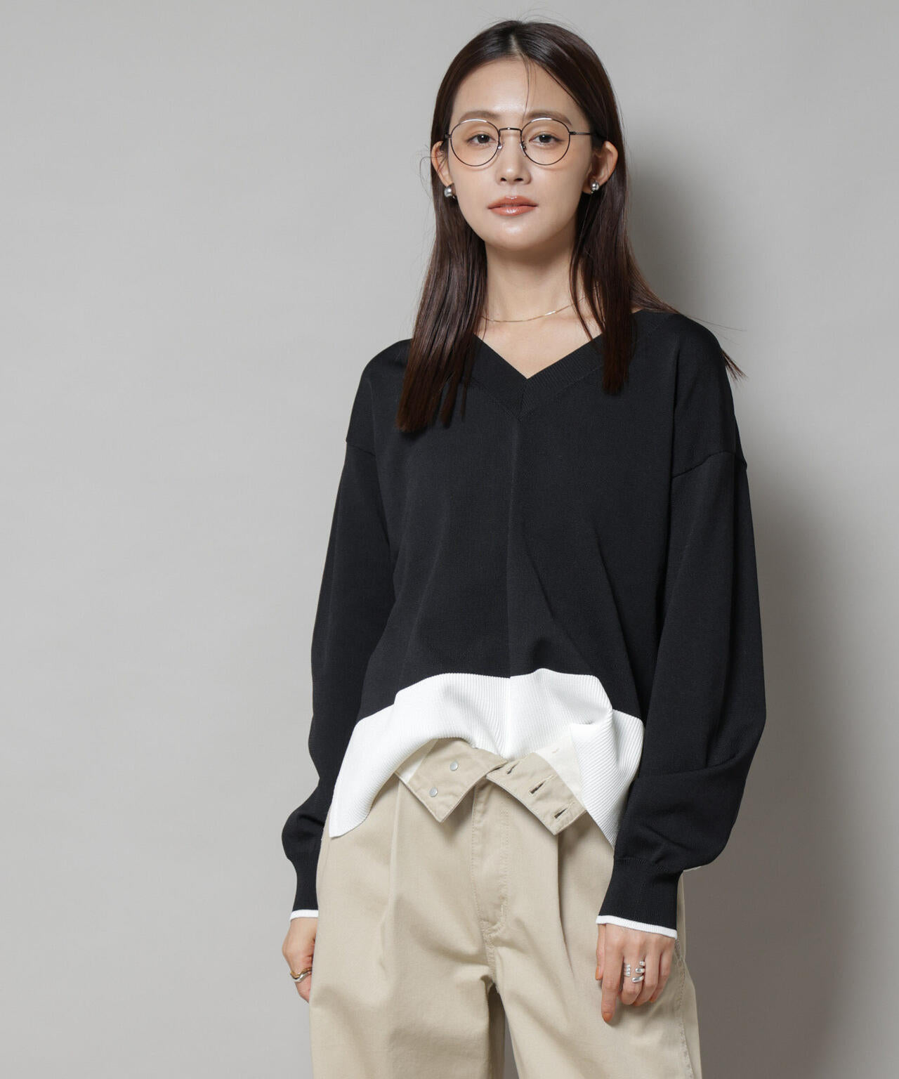 洗濯機洗可前後2way配色ニット