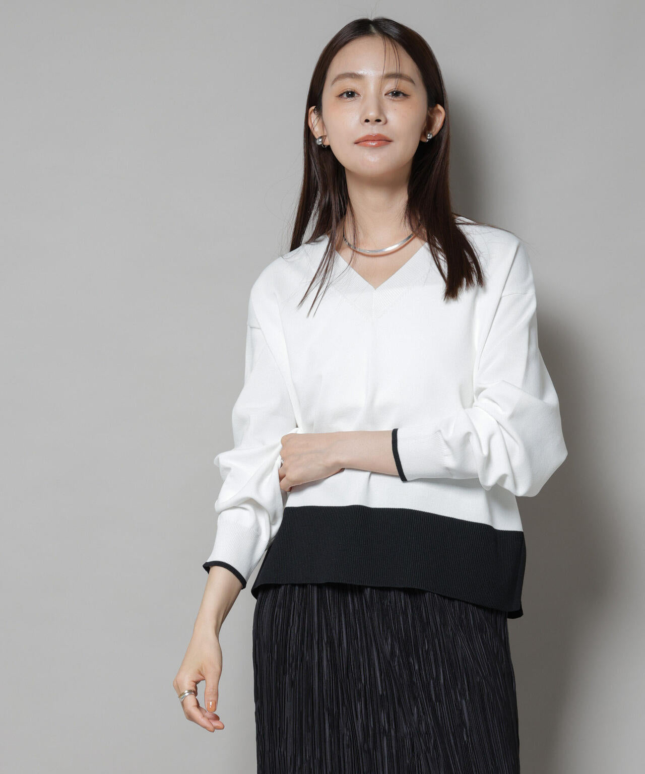 洗濯機洗可前後2way配色ニット 6735222301