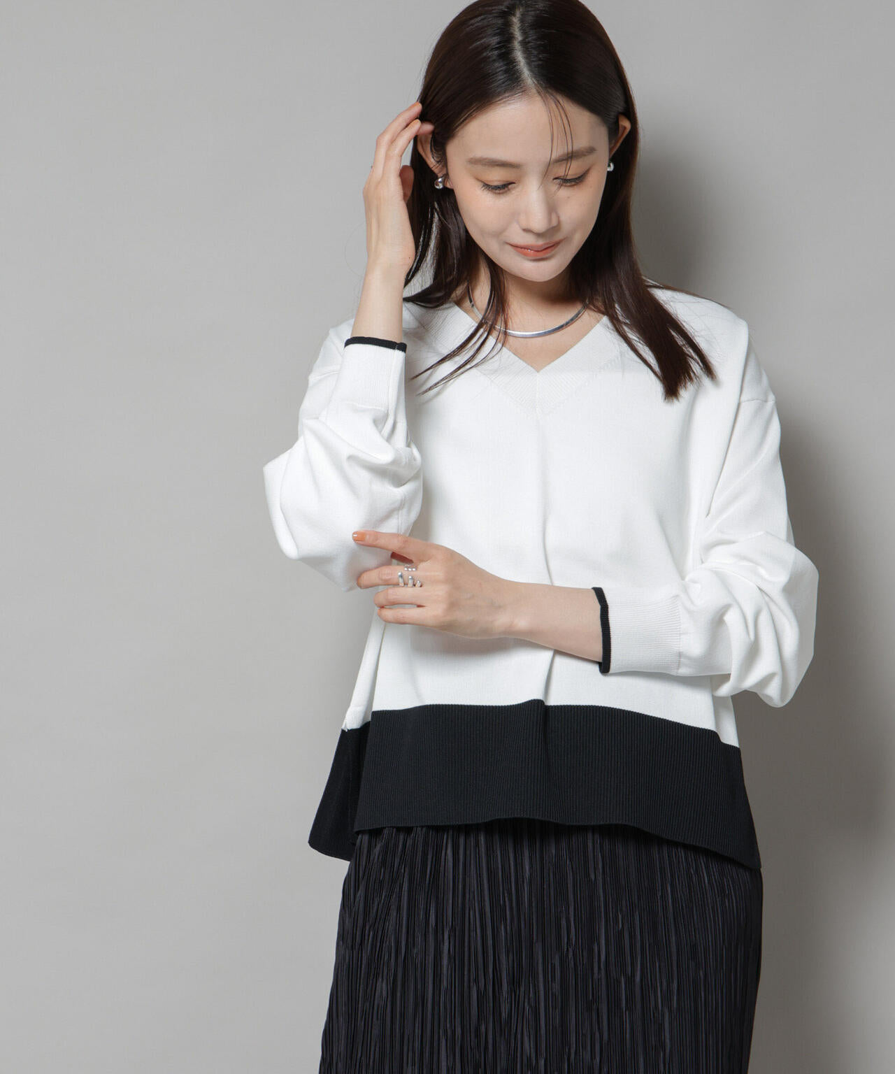 洗濯機洗可前後2way配色ニット 6735222301