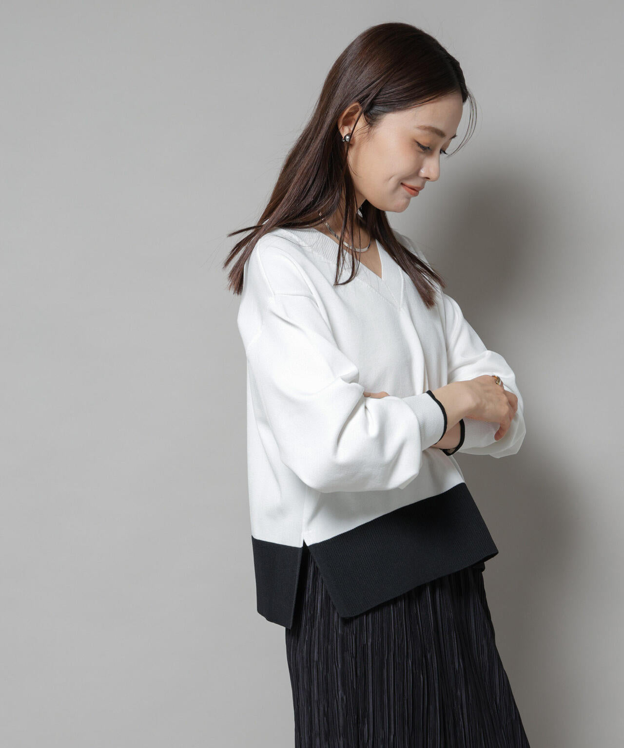 洗濯機洗可前後2way配色ニット 6735222301