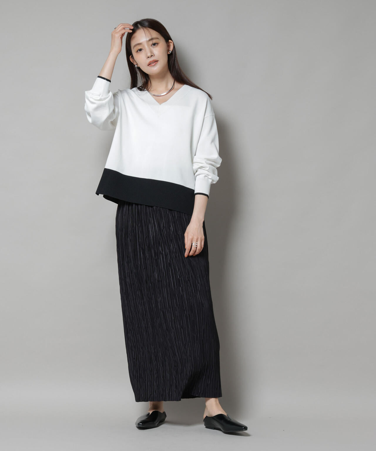 洗濯機洗可前後2way配色ニット 6735222301