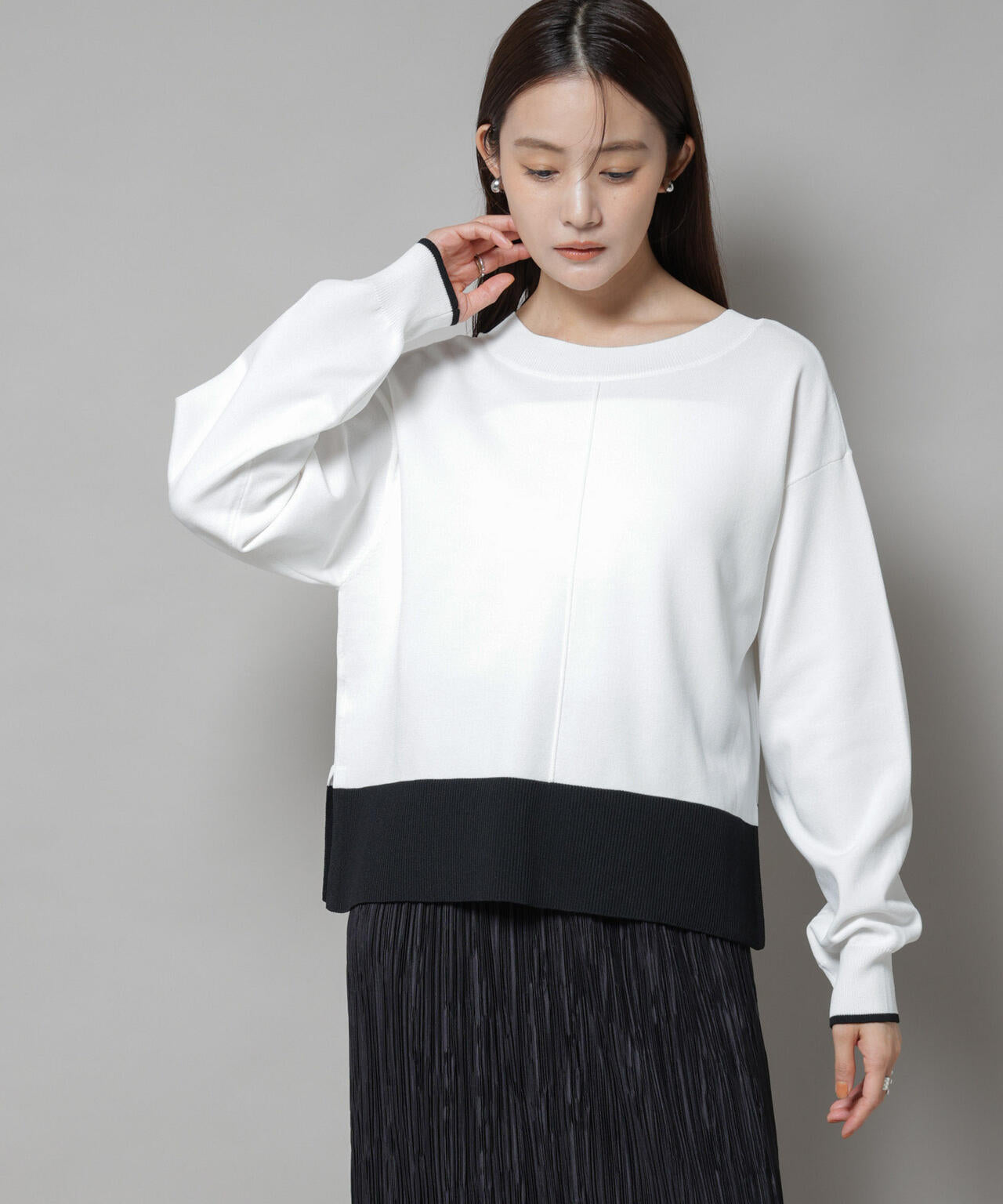 洗濯機洗可前後2way配色ニット 6735222301