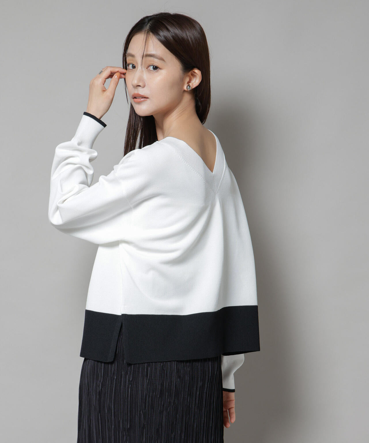 洗濯機洗可前後2way配色ニット 6735222301