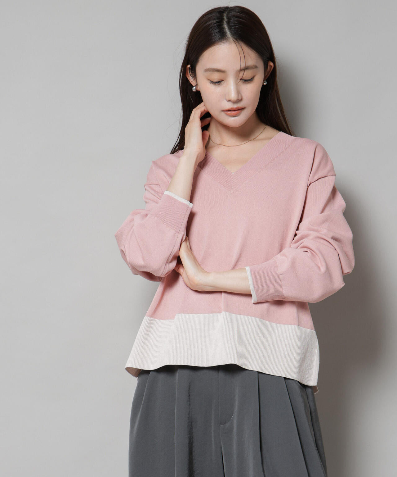 洗濯機洗可前後2way配色ニット 6735222301