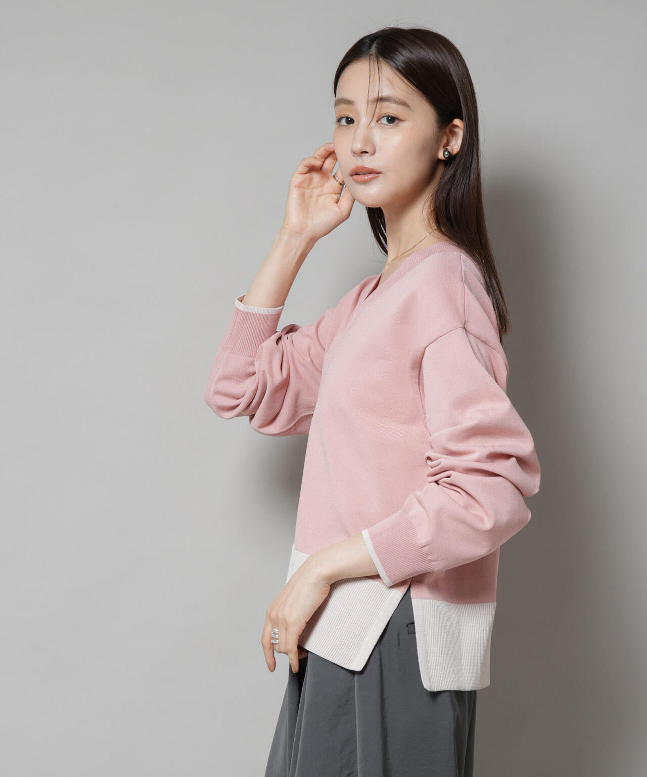 洗濯機洗可前後2way配色ニット 6735222301