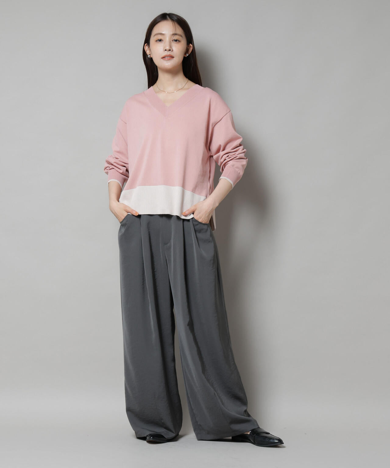 洗濯機洗可前後2way配色ニット 6735222301