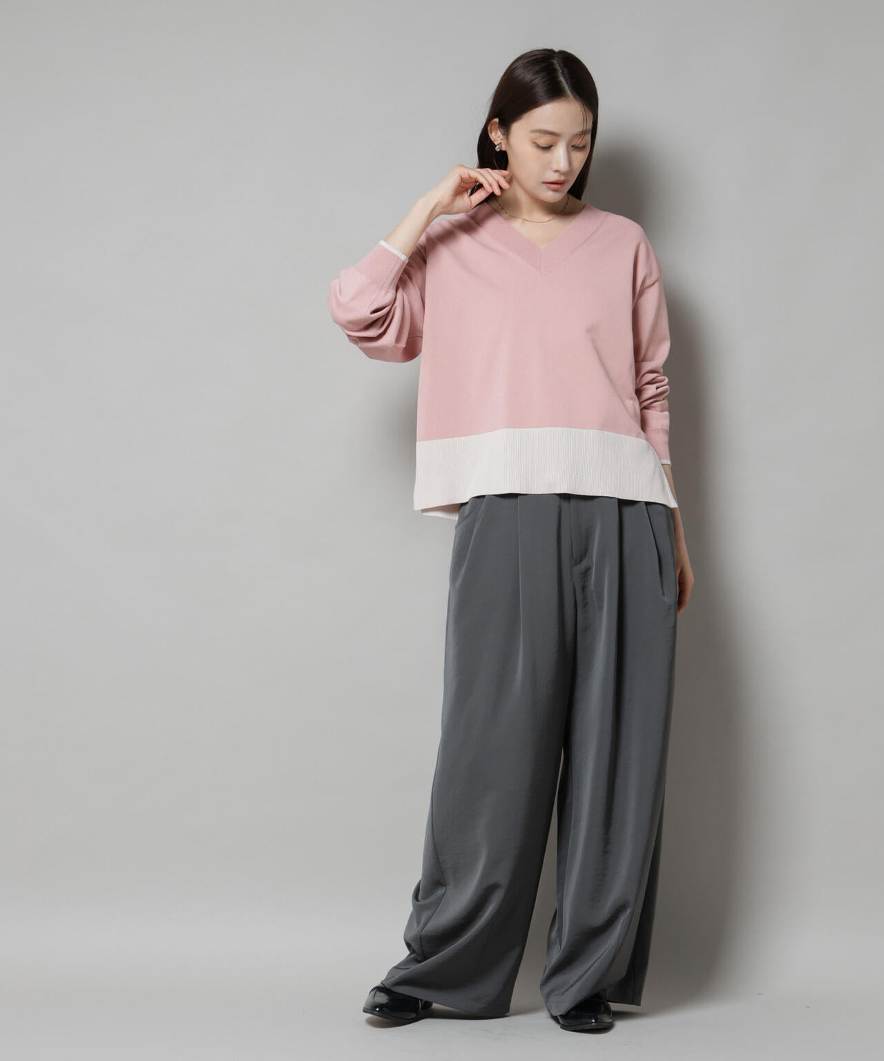 洗濯機洗可前後2way配色ニット 6735222301