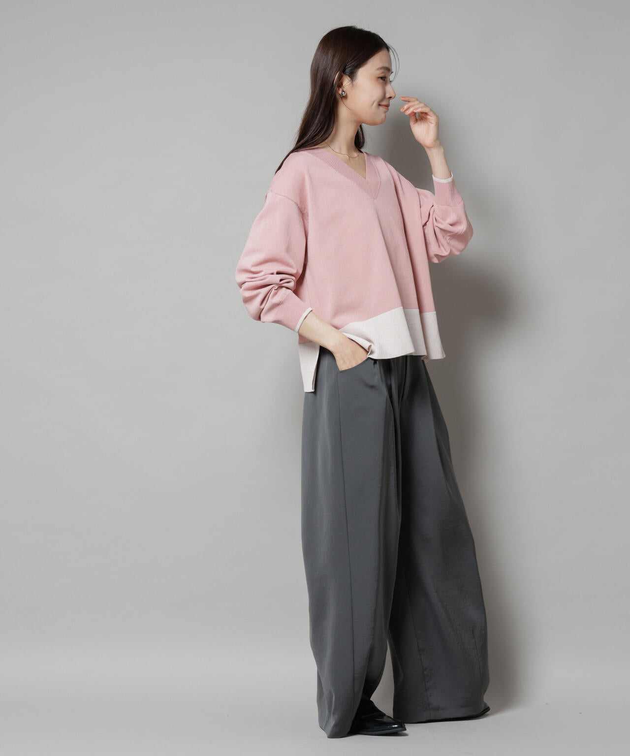 洗濯機洗可前後2way配色ニット 6735222301